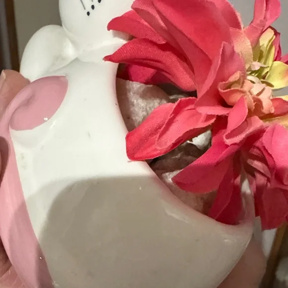 Ceramic Cat Planter with Pink Accents - Picture 4 of 5